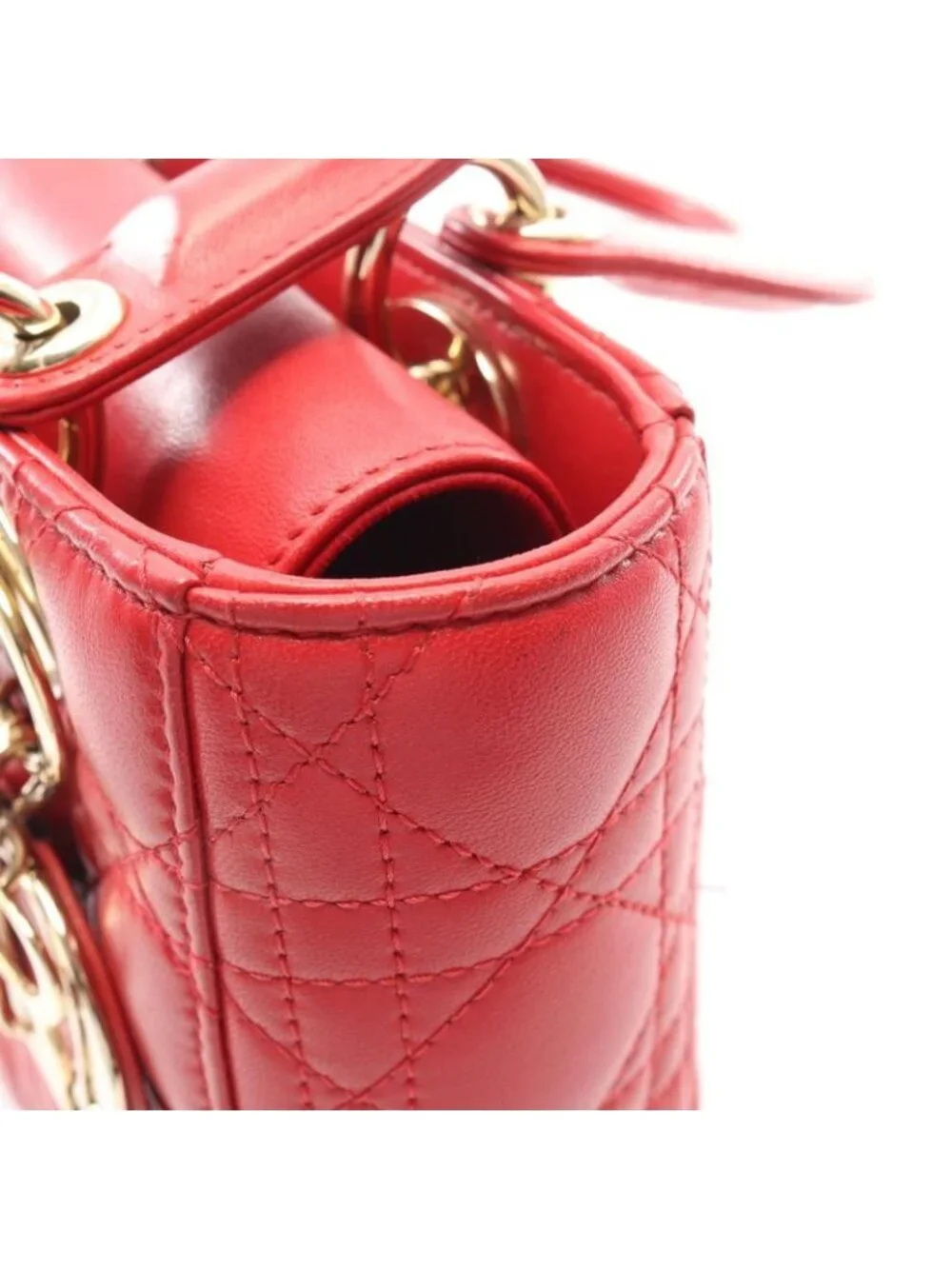 Dior Handbag Lady Dior MY Abcdior Small Cannage 2-Way Red Leather My Tote - Picture 8 of 8